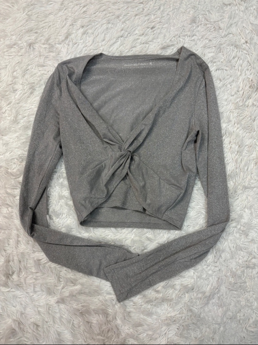 Abercrombie Shimmer Knot-Front Long Sleeve Top - Gray